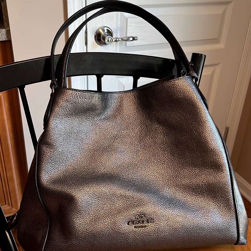 Metallic grey hobo coach purse